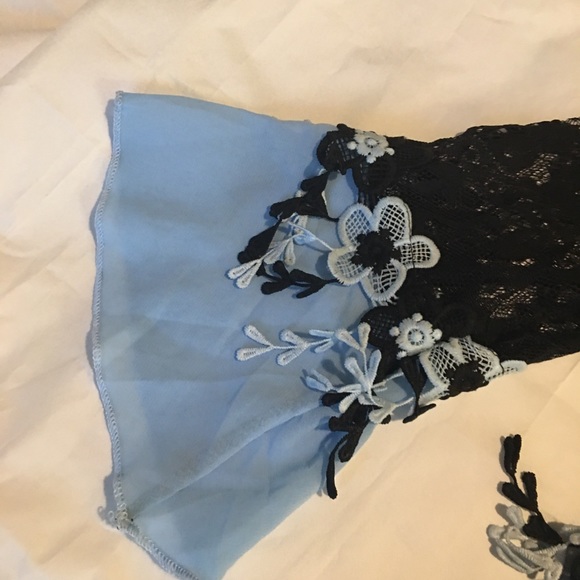 Lace blue and black delicate blouse size S - Picture 3 of 7